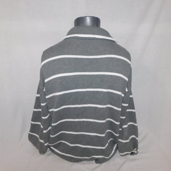 United Colors of Benetton Womens XL Gray White Striped 1/2 Zip Sweater - Picture 12 of 13